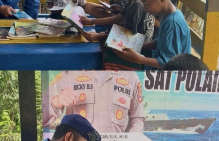 SAT POLAIRUD POLRES TANAH LAUT SEDIAKAN PERPUSTAKAAN APUNG UNTUK MASYARAKAT PESISIR